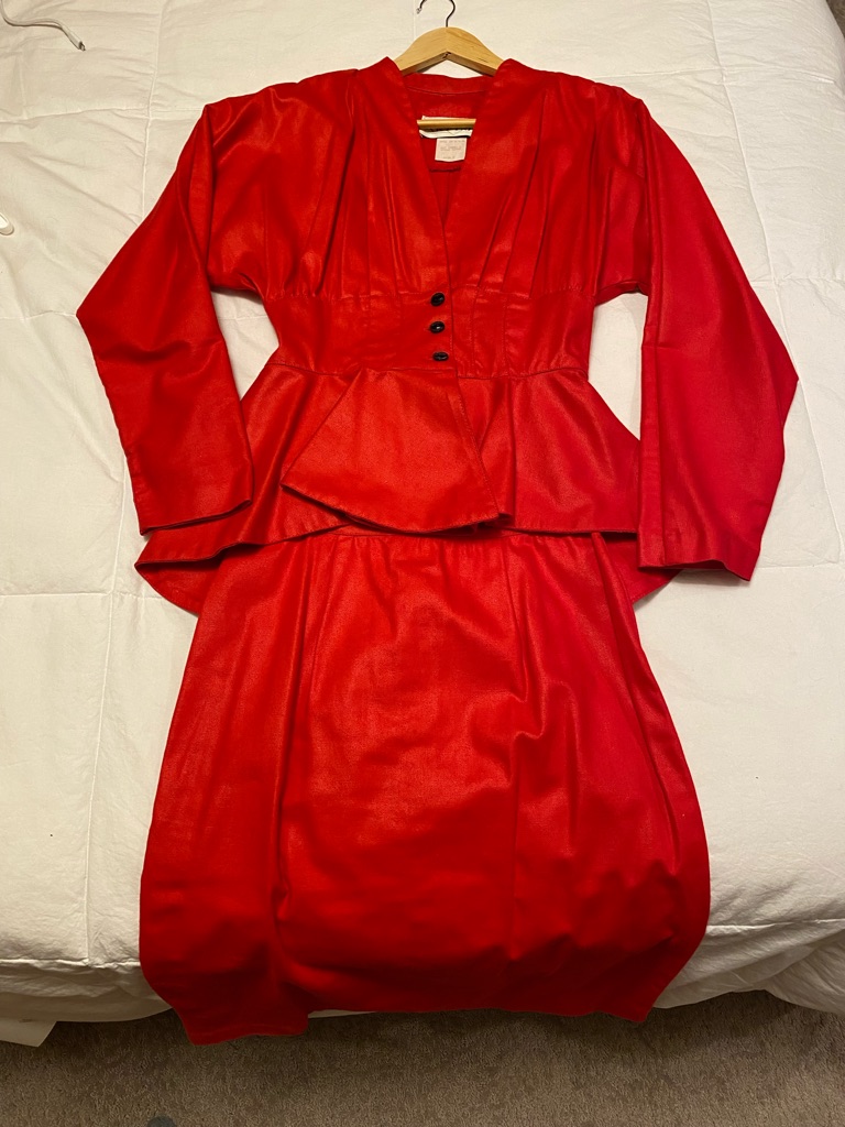 Vintage Peplum Vibrant Red 100% Cotton Dress (Size 8)